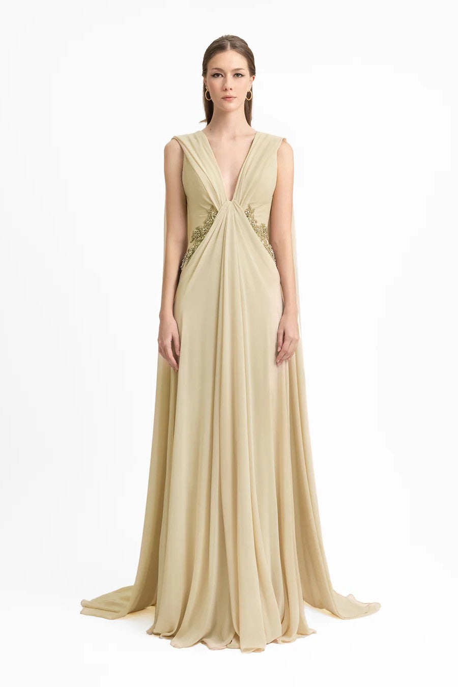 Draped V-Neck Beaded Dress