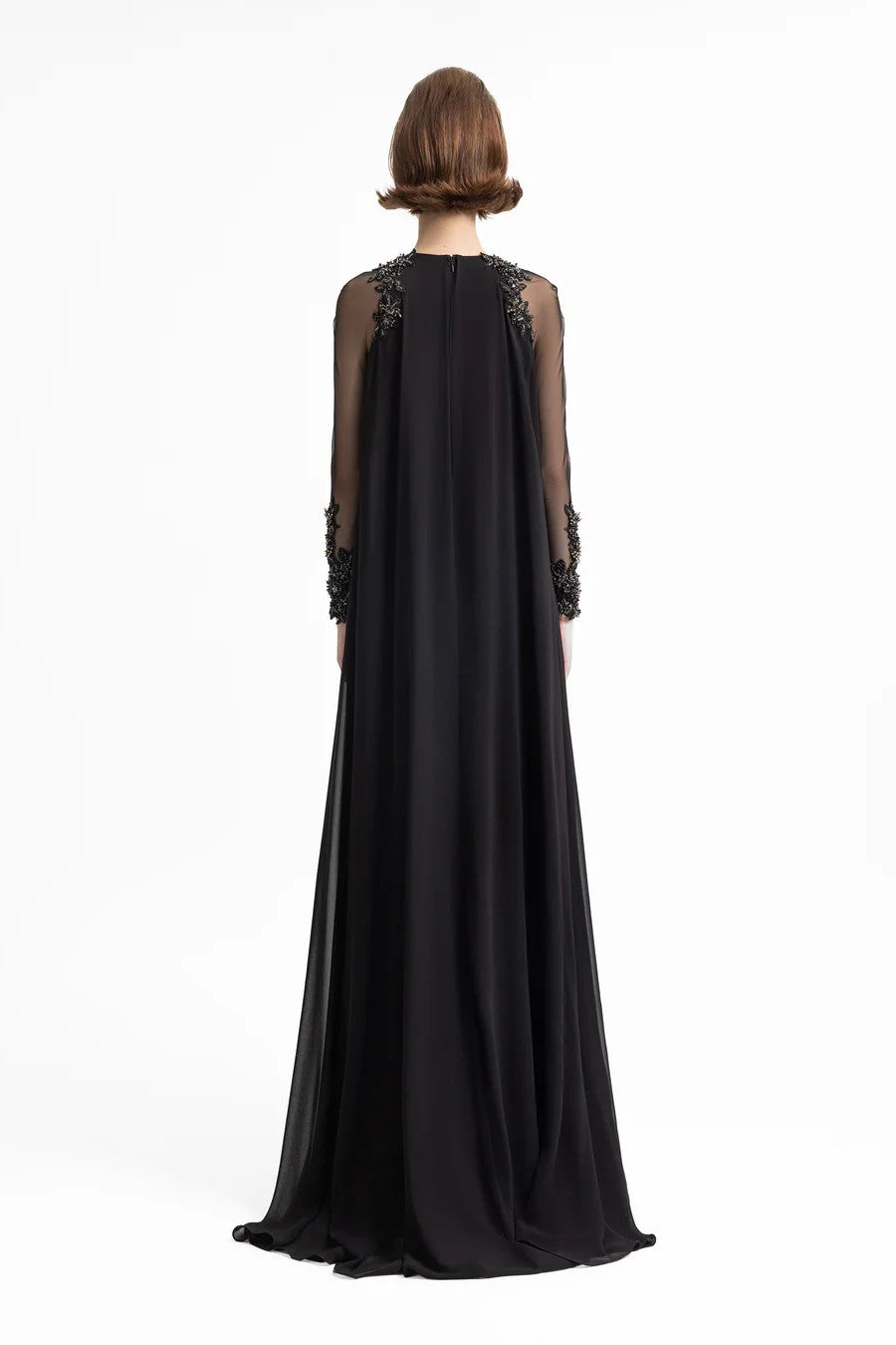 Beaded Sleeve Dress with Back Cape