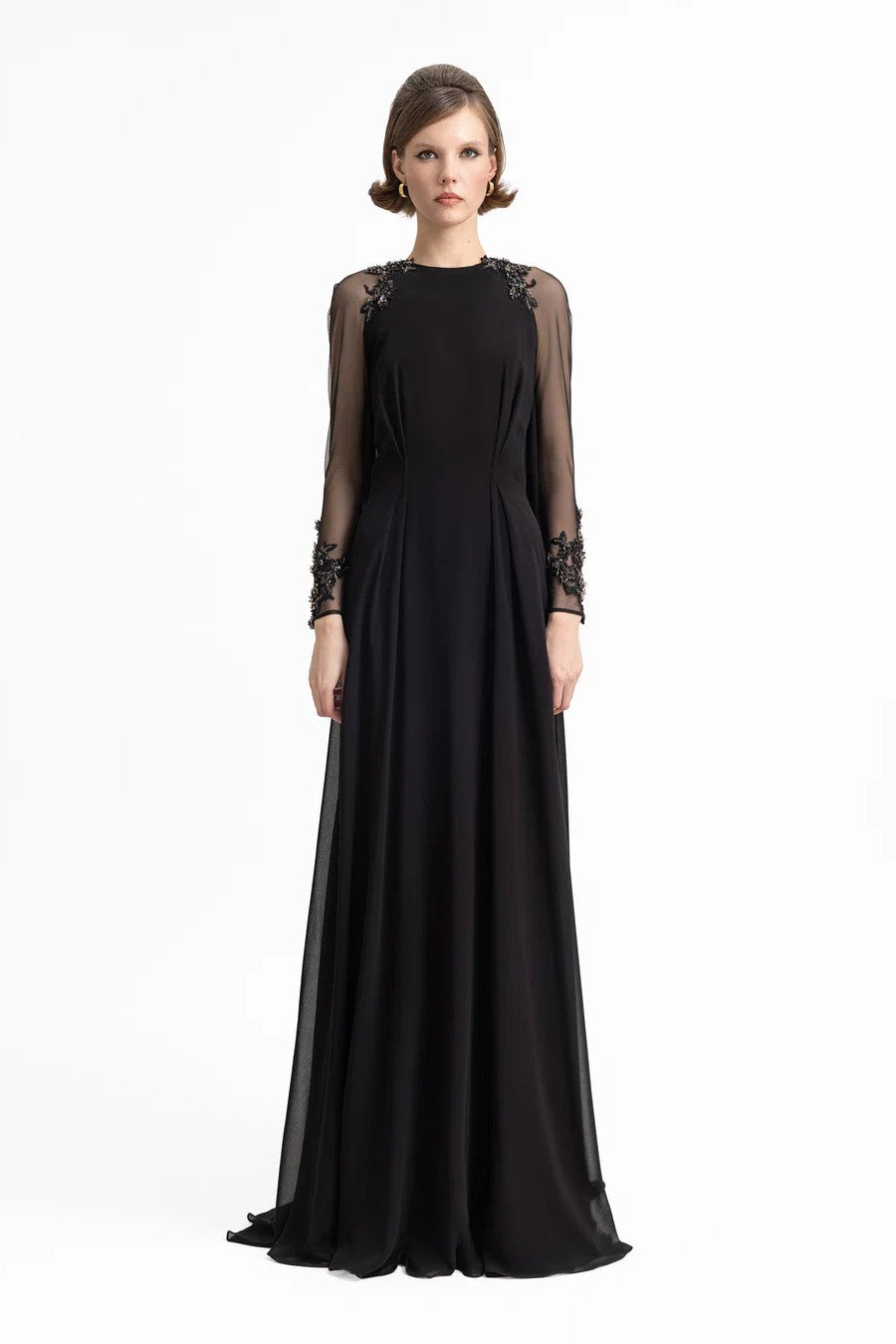 Beaded Sleeve Dress with Back Cape