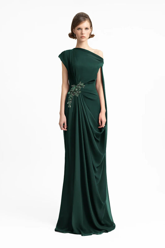Draped Dress with Cape Sleeve