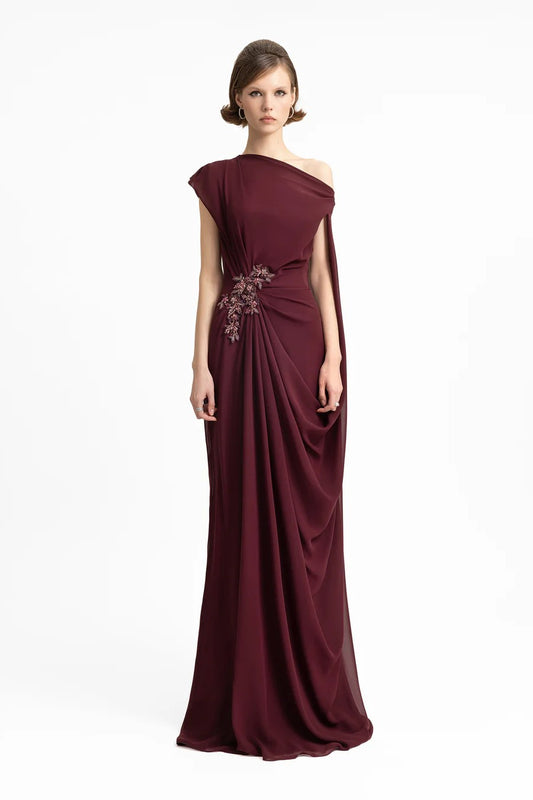 Draped Dress with Cape Sleeve