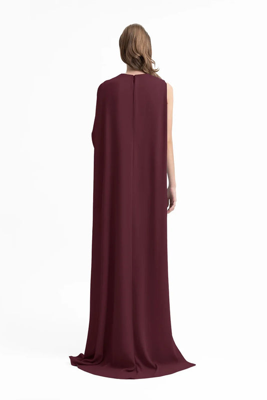 Draped Crepe Dress with Beaded Cape