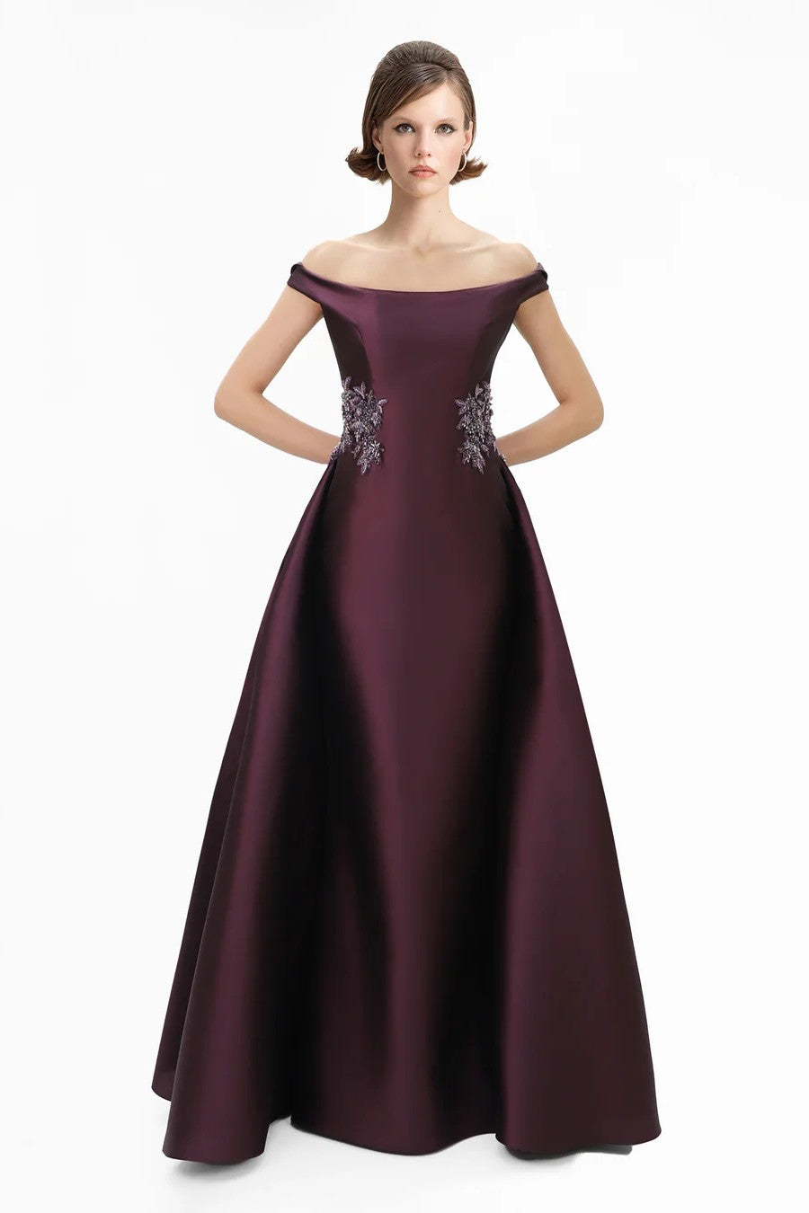 Off-Shoulder Beaded Mikado Dress