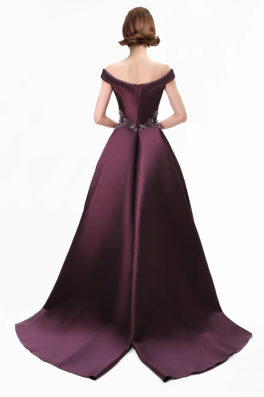 Off-Shoulder Beaded Mikado Dress