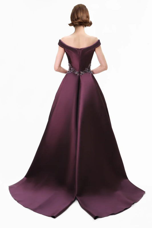 Off-Shoulder Beaded Mikado Dress
