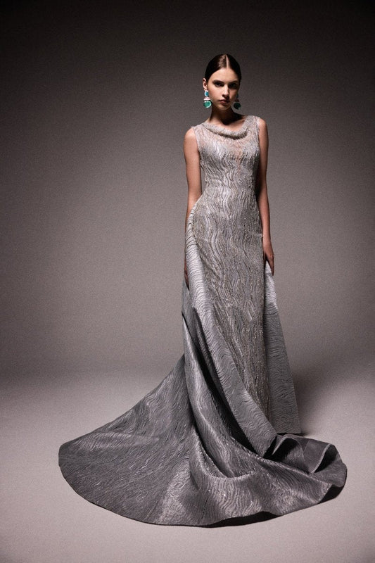 Beaded Cowl-Neck Dress
