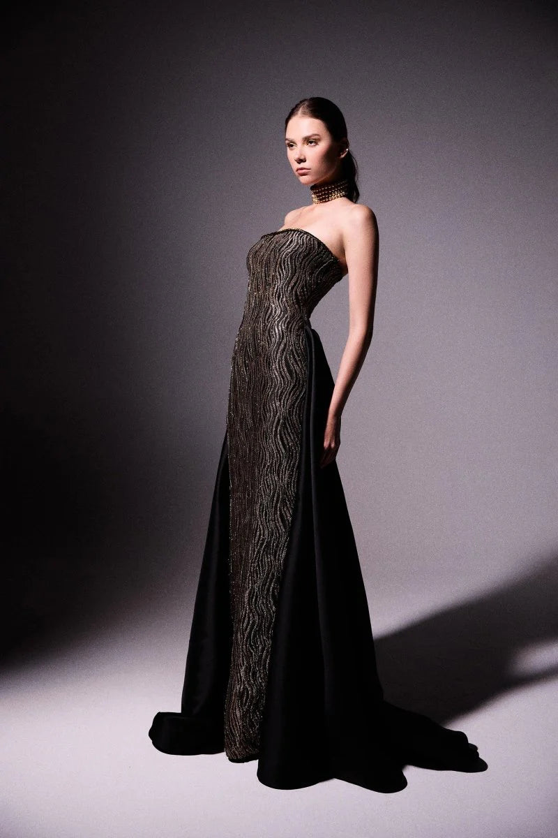 Strapless Beaded Overskirt Dress