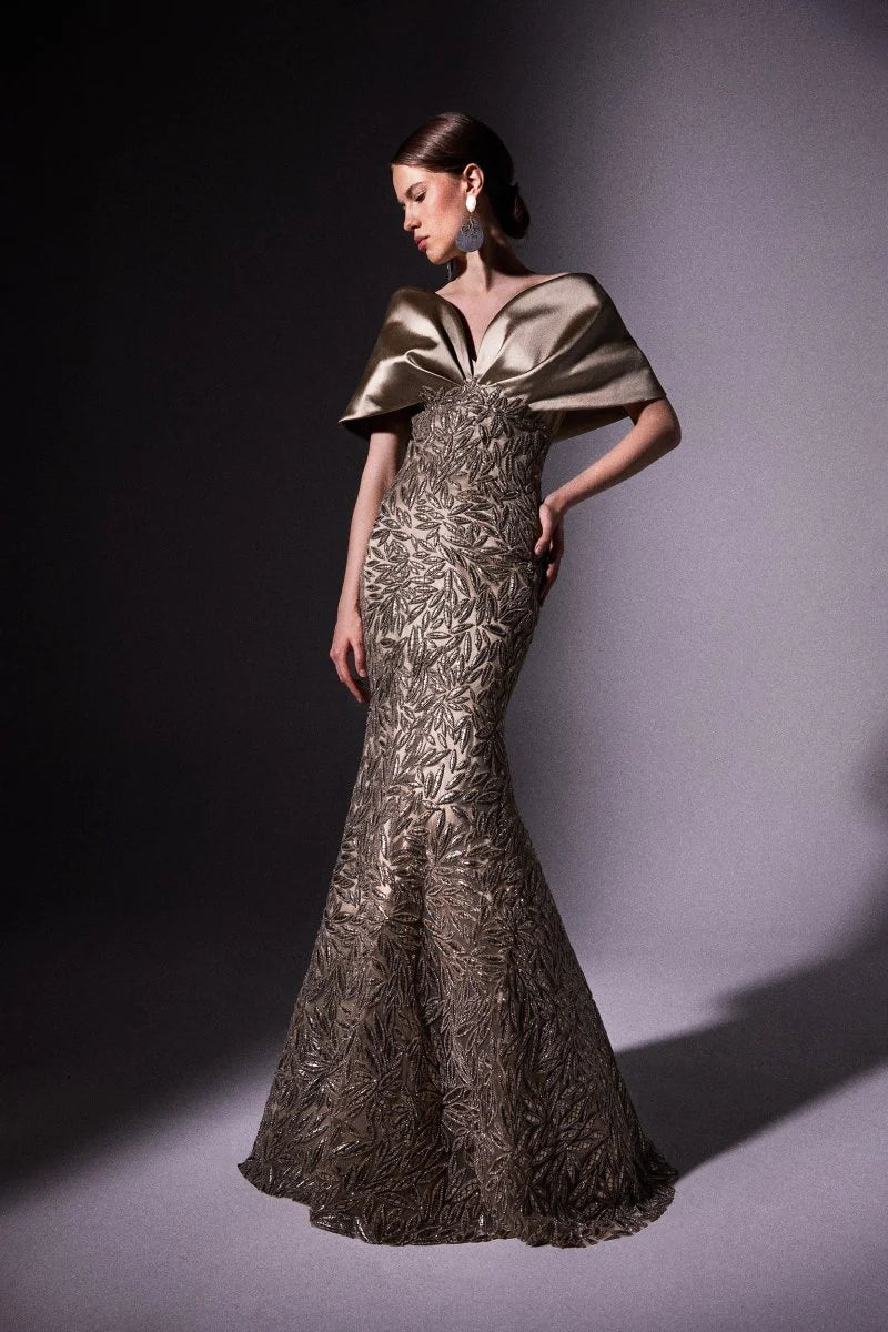 Off-Shoulder Beaded Gradient Dress