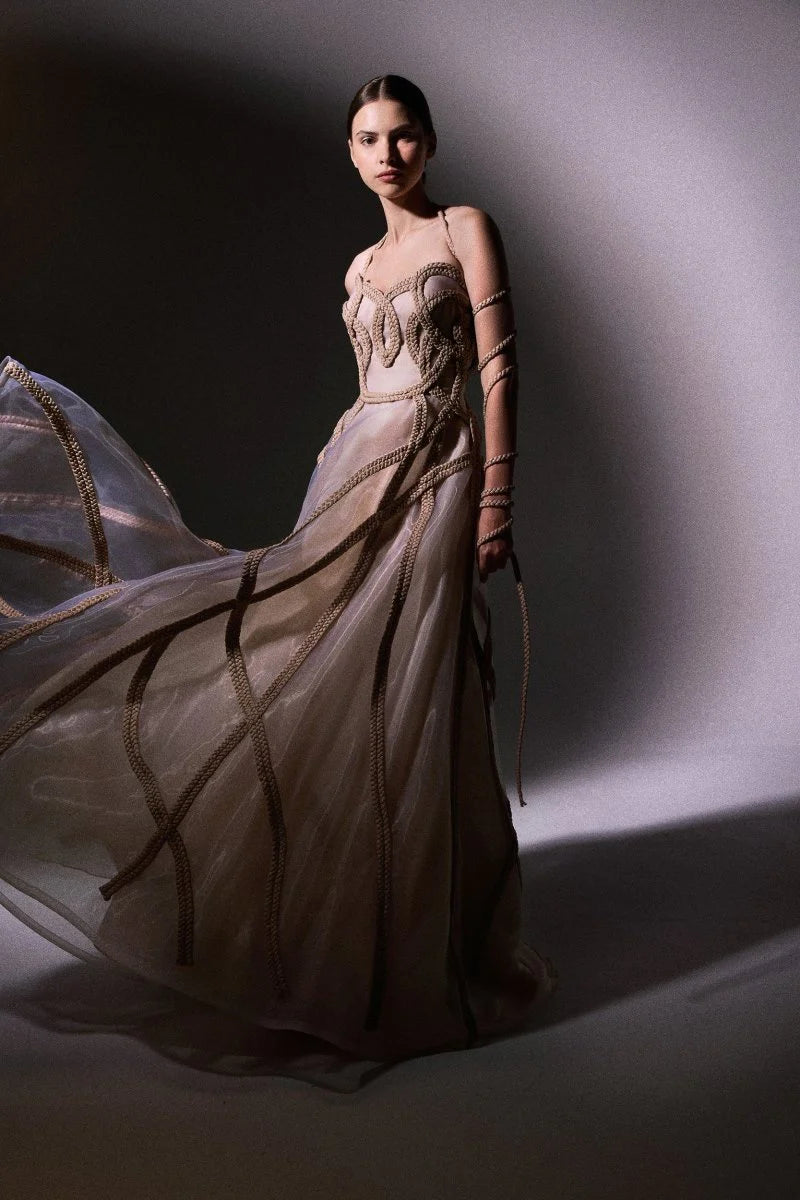 Strapless Braided Tulle Dress