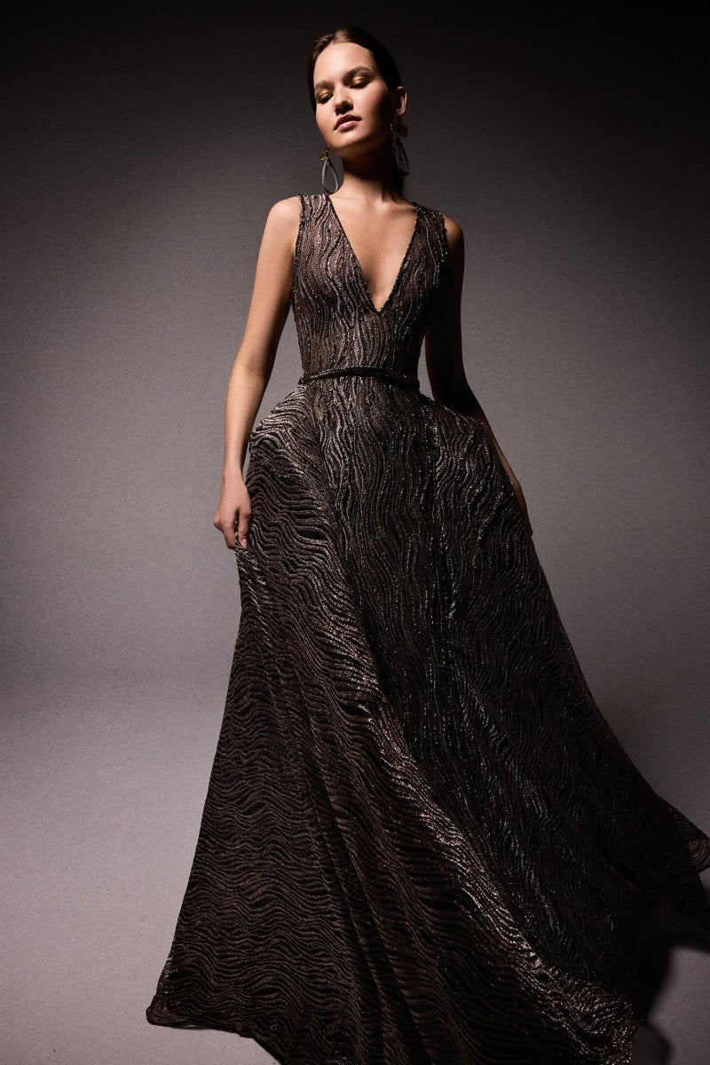 V-Neck Beaded Overskirt Dress
