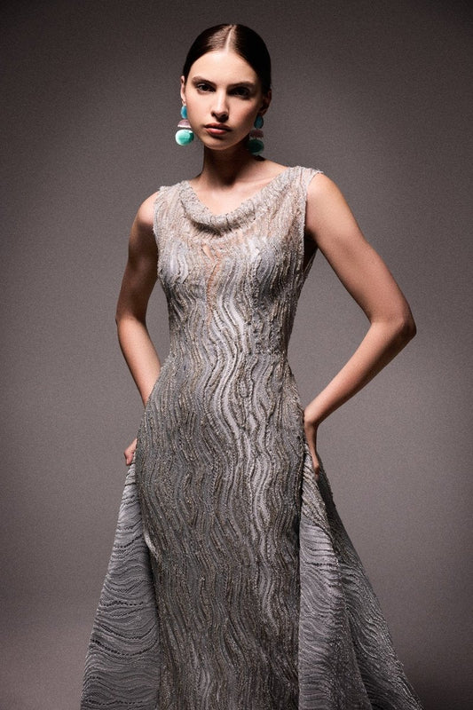 Beaded Cowl-Neck Dress