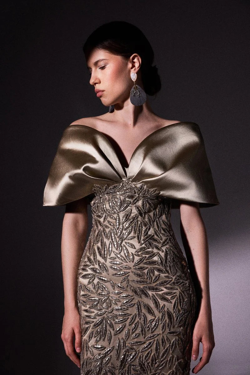 Off-Shoulder Beaded Gradient Dress