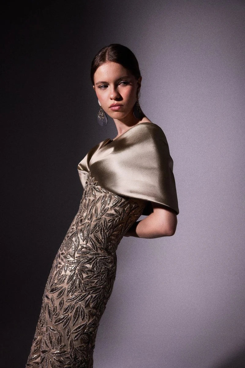 Off-Shoulder Beaded Gradient Dress