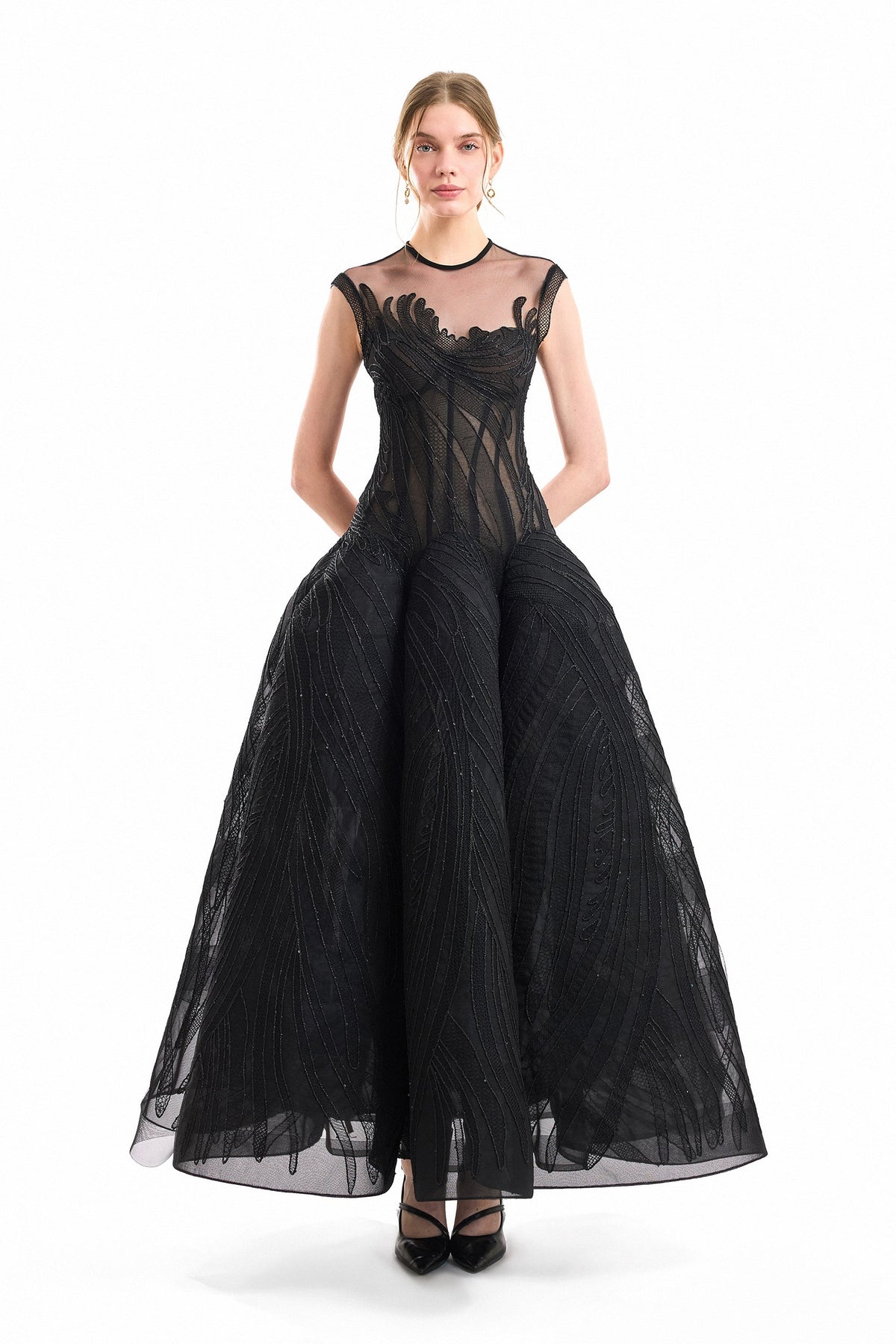 Corseted Sculptural Hip Dress - Black