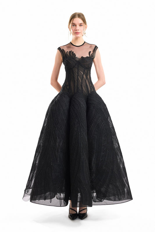 Corseted Sculptural Hip Dress - Black