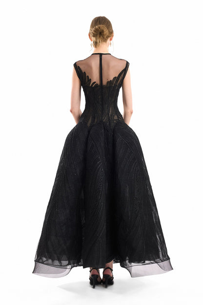 Corseted Sculptural Hip Dress - Black
