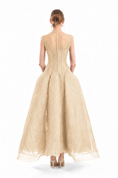 Corseted Sculptural Hip Dress - Beige