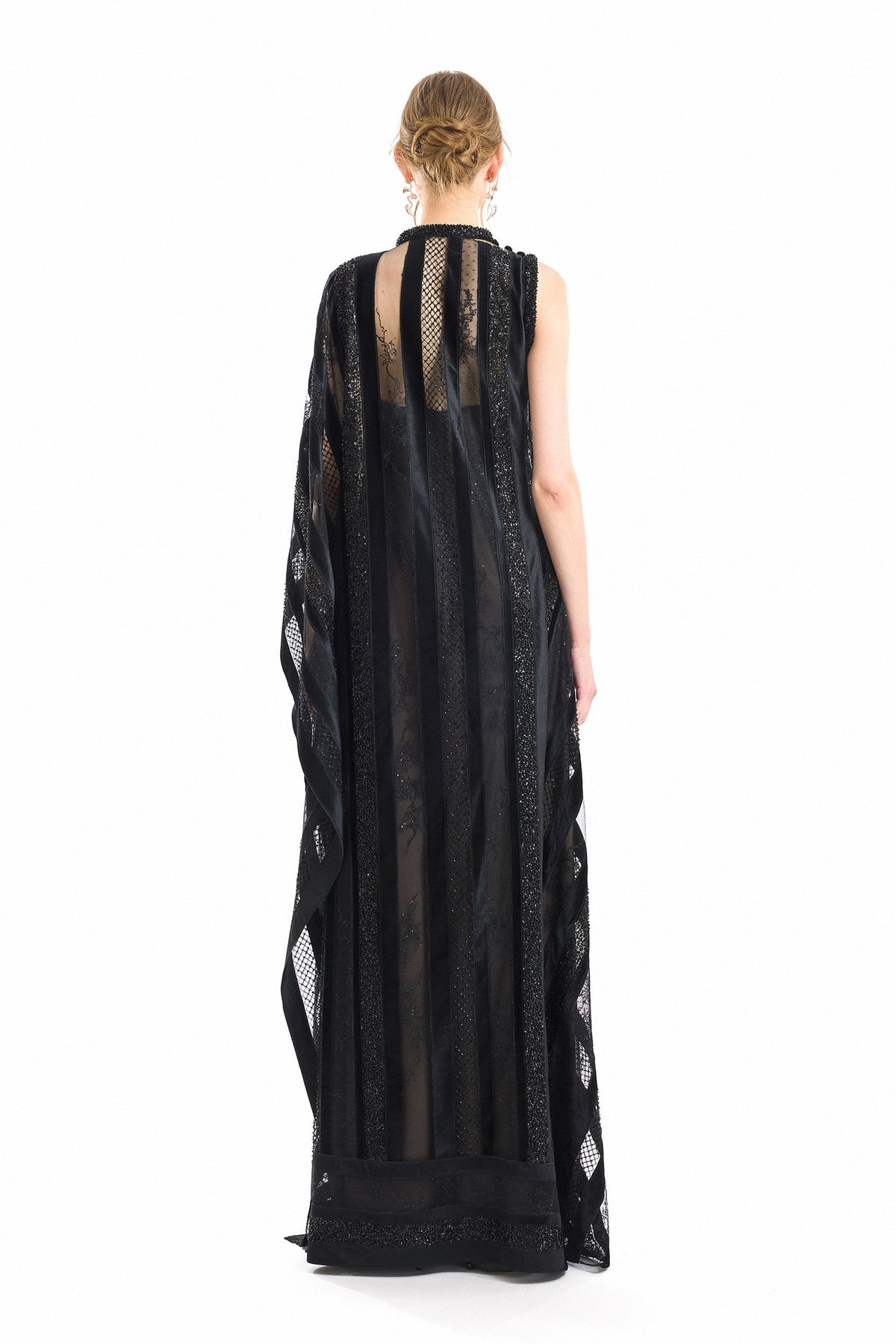 Asymmetrical One-Sleeve Beaded Dress - Black