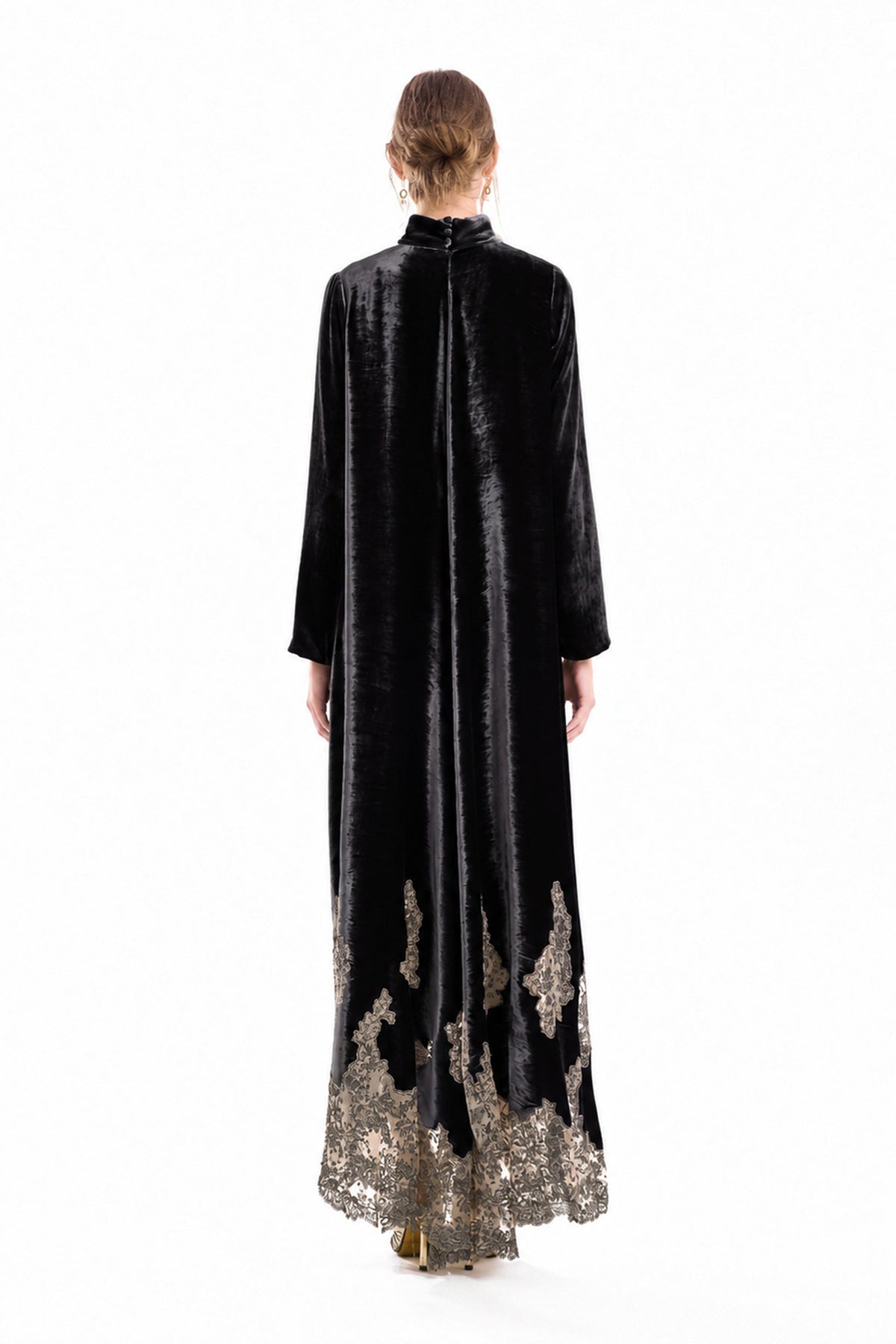 Loose-Cut Lace-Hem Dress - Black