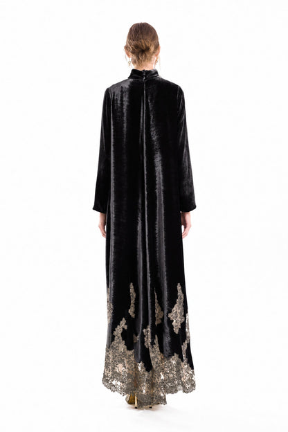 Loose-Cut Lace-Hem Dress - Black
