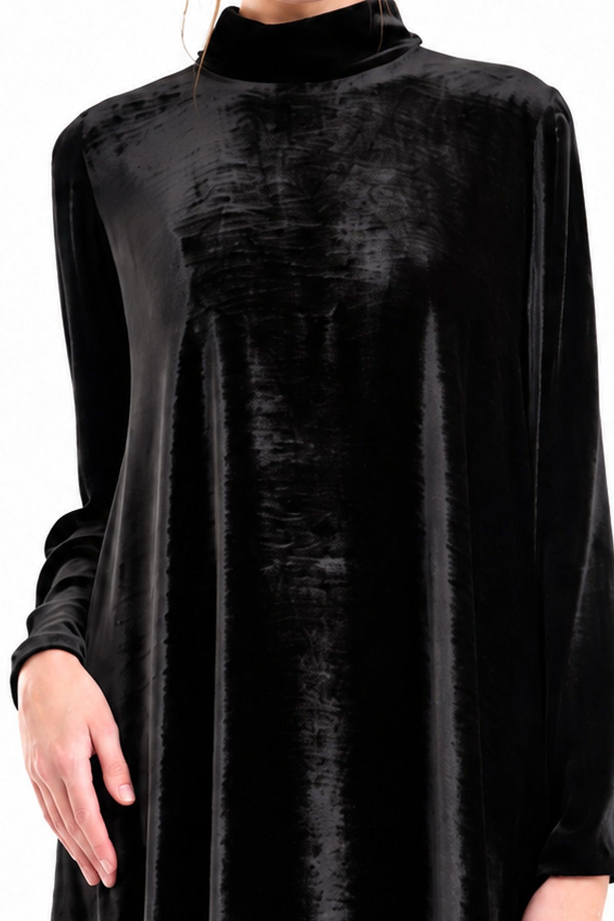 Loose-Cut Lace-Hem Dress - Black