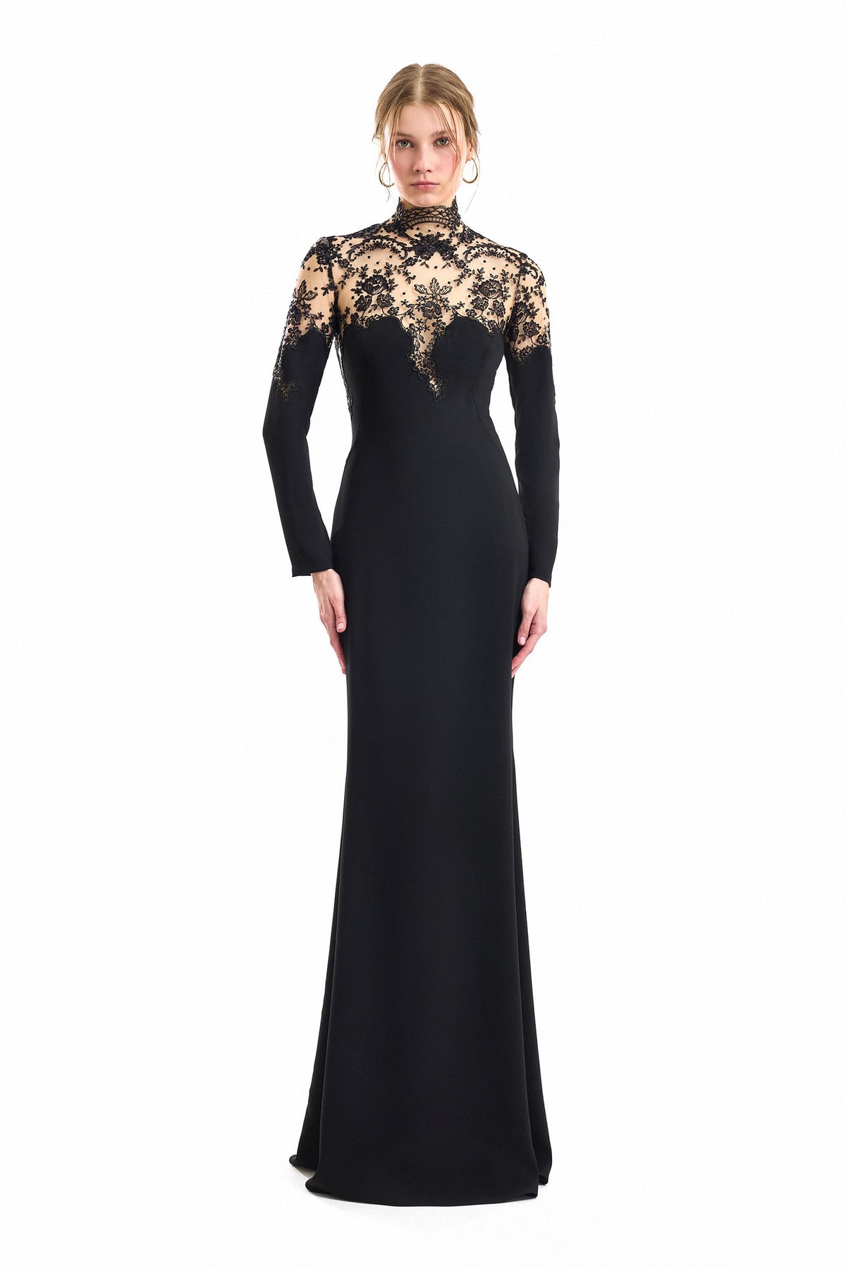 Slim-Cut Lace Sweetheart Dress - Black
