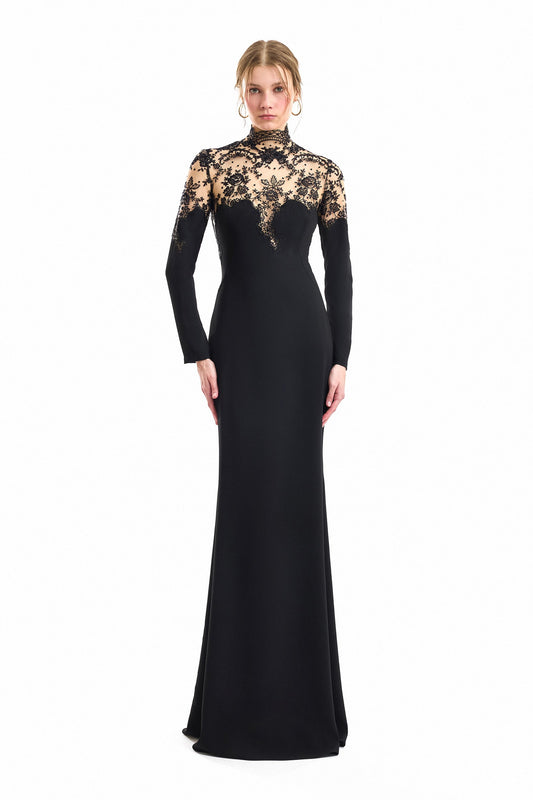 Slim-Cut Lace Sweetheart Dress - Black