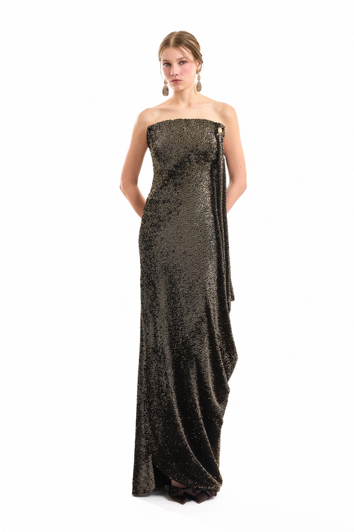 Sequined Crystal Neckline Dress - Green