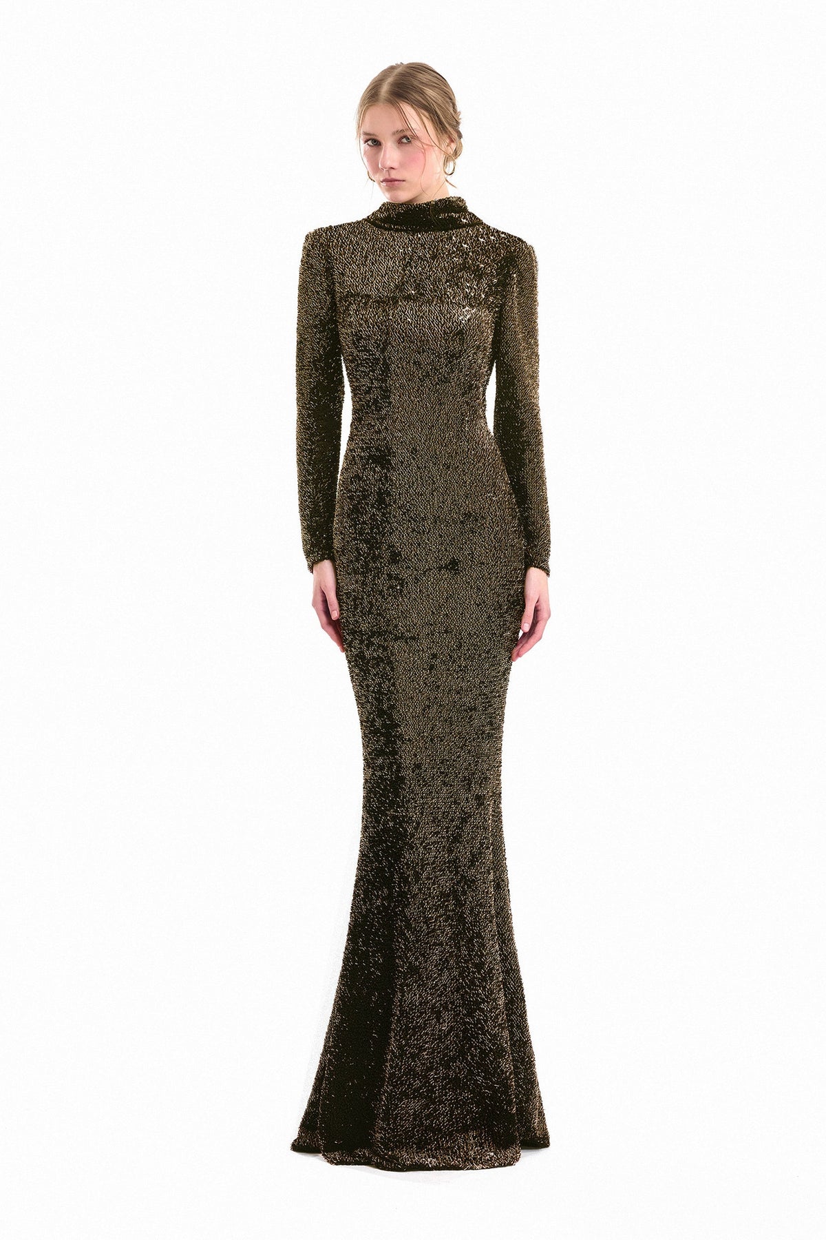 Beaded Open-Back Slim Dress - Green