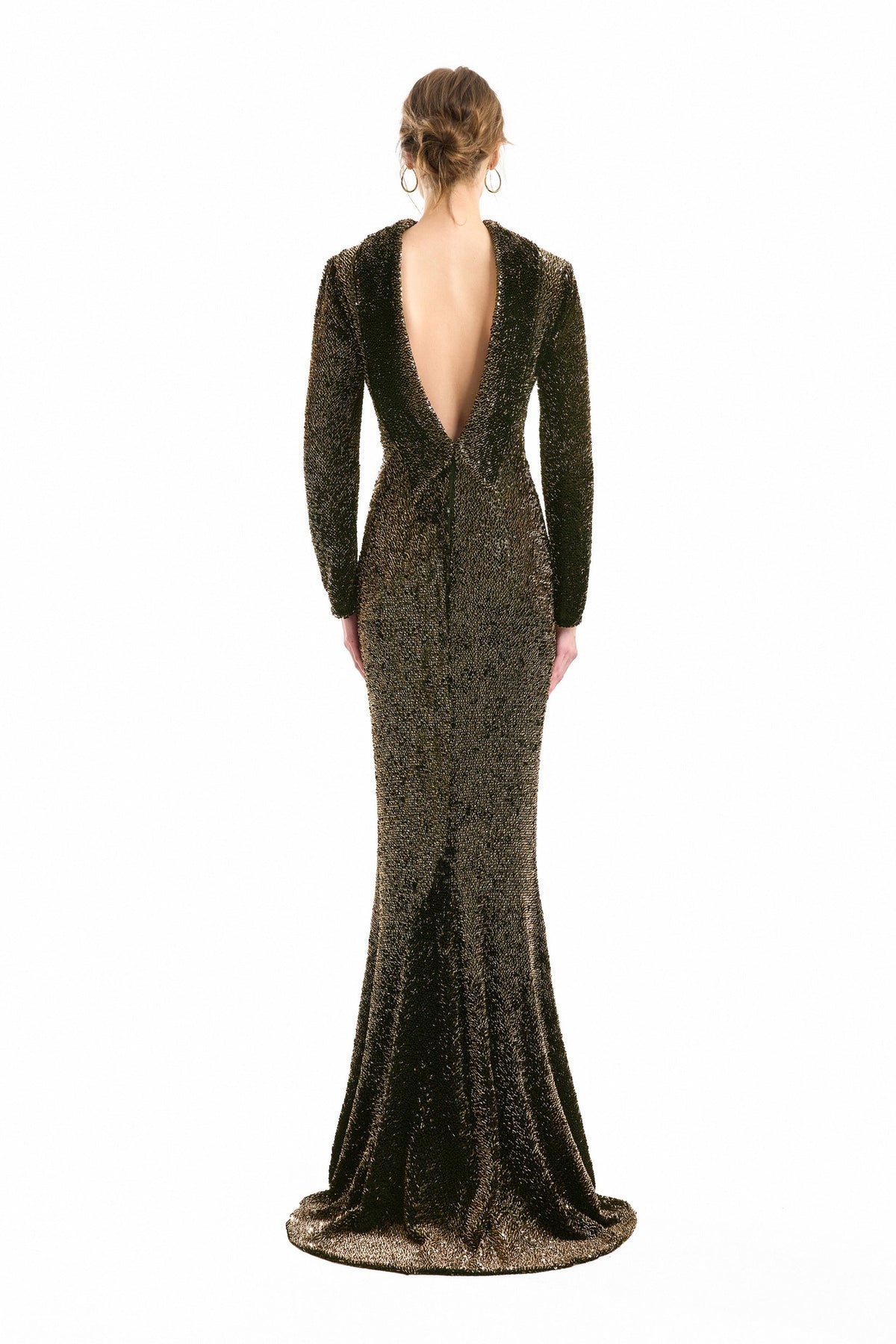 Beaded Open-Back Slim Dress - Green