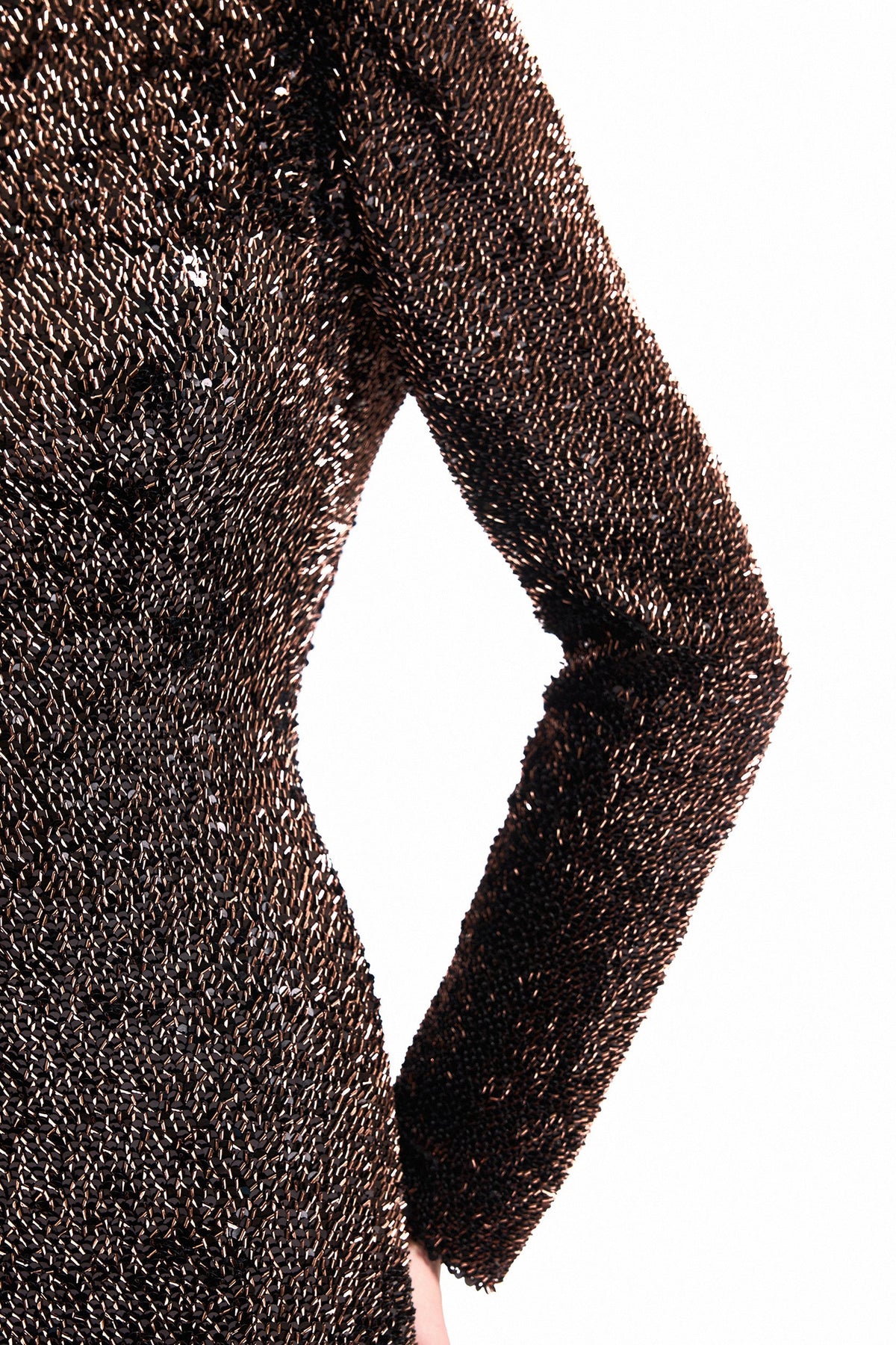Beaded Open-Back Slim Dress - Brown