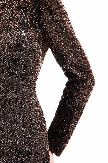 Beaded Open-Back Slim Dress - Brown