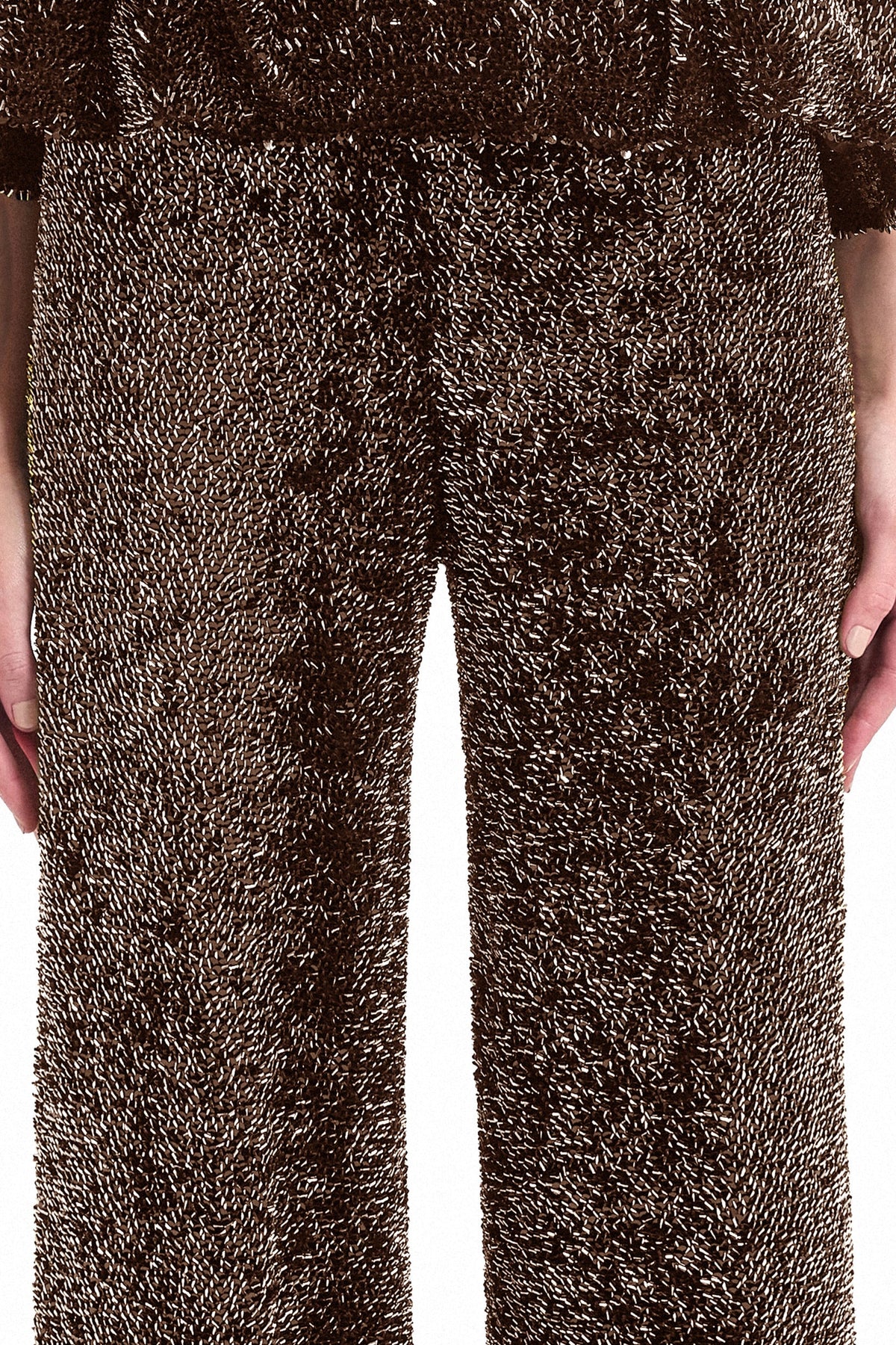 Square-Neck Peplum Top and Trouser Set - Brown