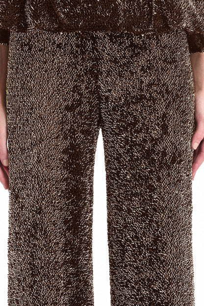 Square-Neck Peplum Top and Trouser Set - Brown