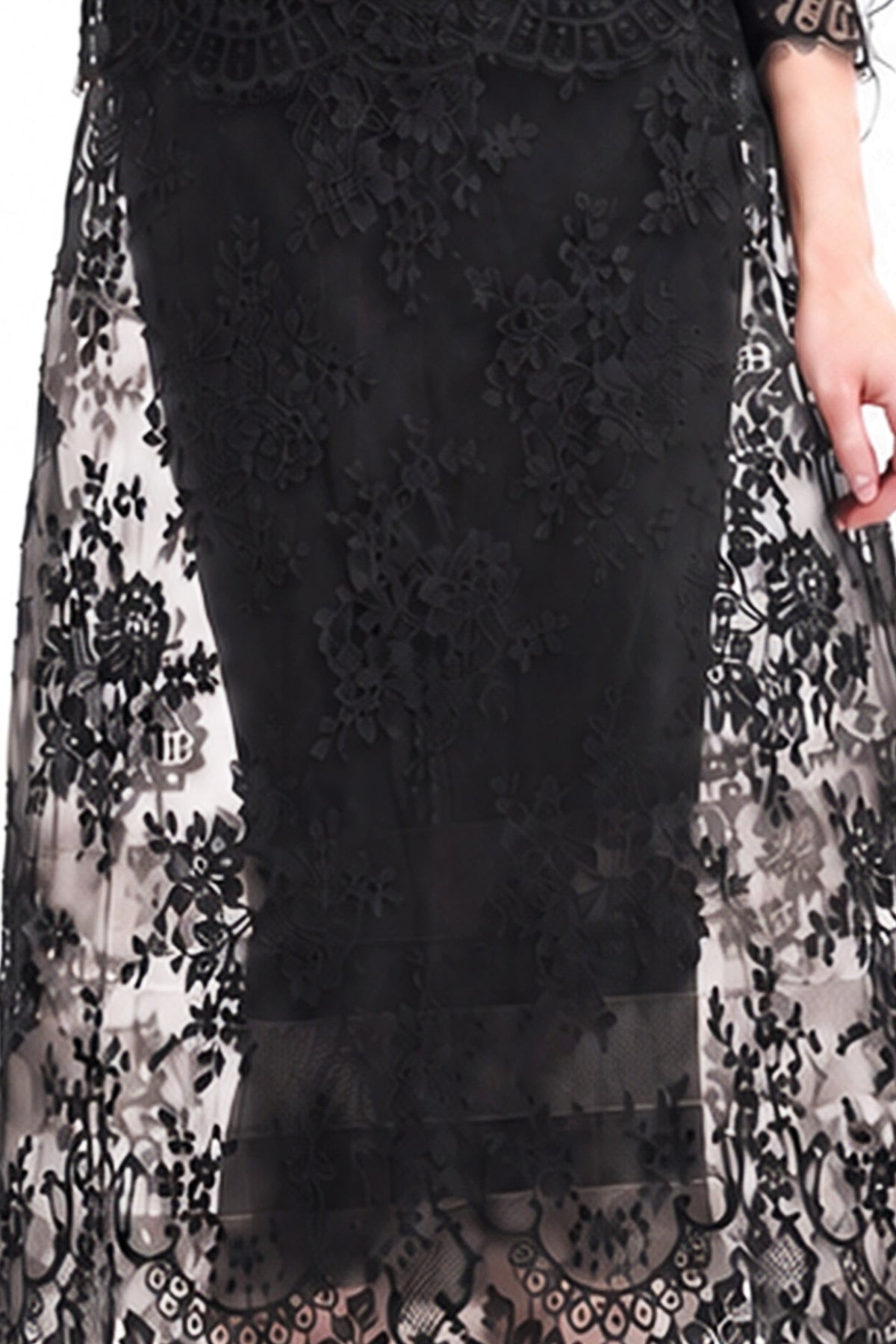 Lace Feather-Trim Top and Cage Skirt Set - Black
