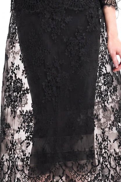 Lace Feather-Trim Top and Cage Skirt Set - Black