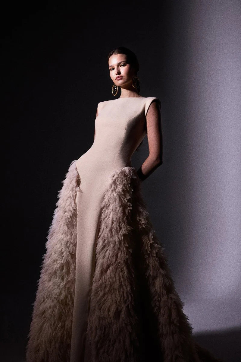 Padded Shoulder Tulle Dress
