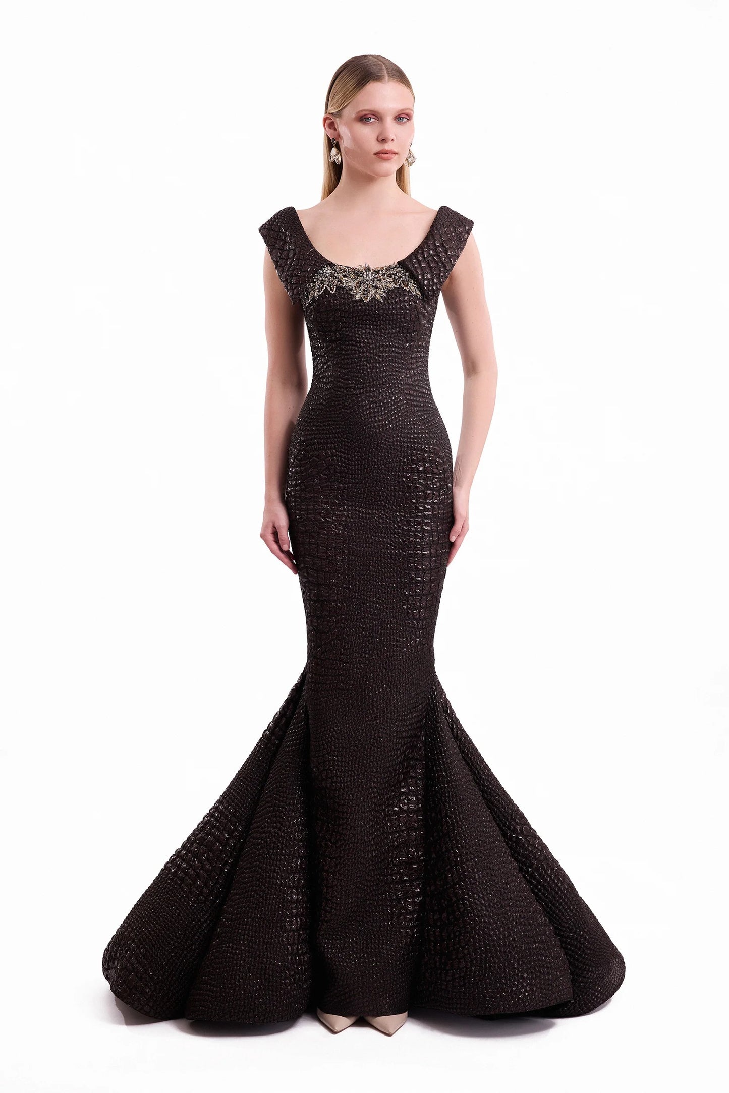 Mermaid Textured Embellished Dress