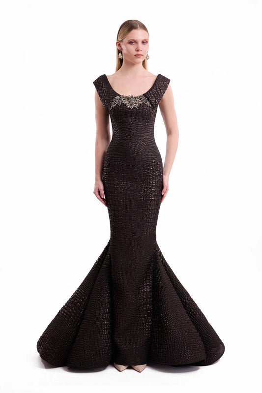 Mermaid Textured Embellished Dress