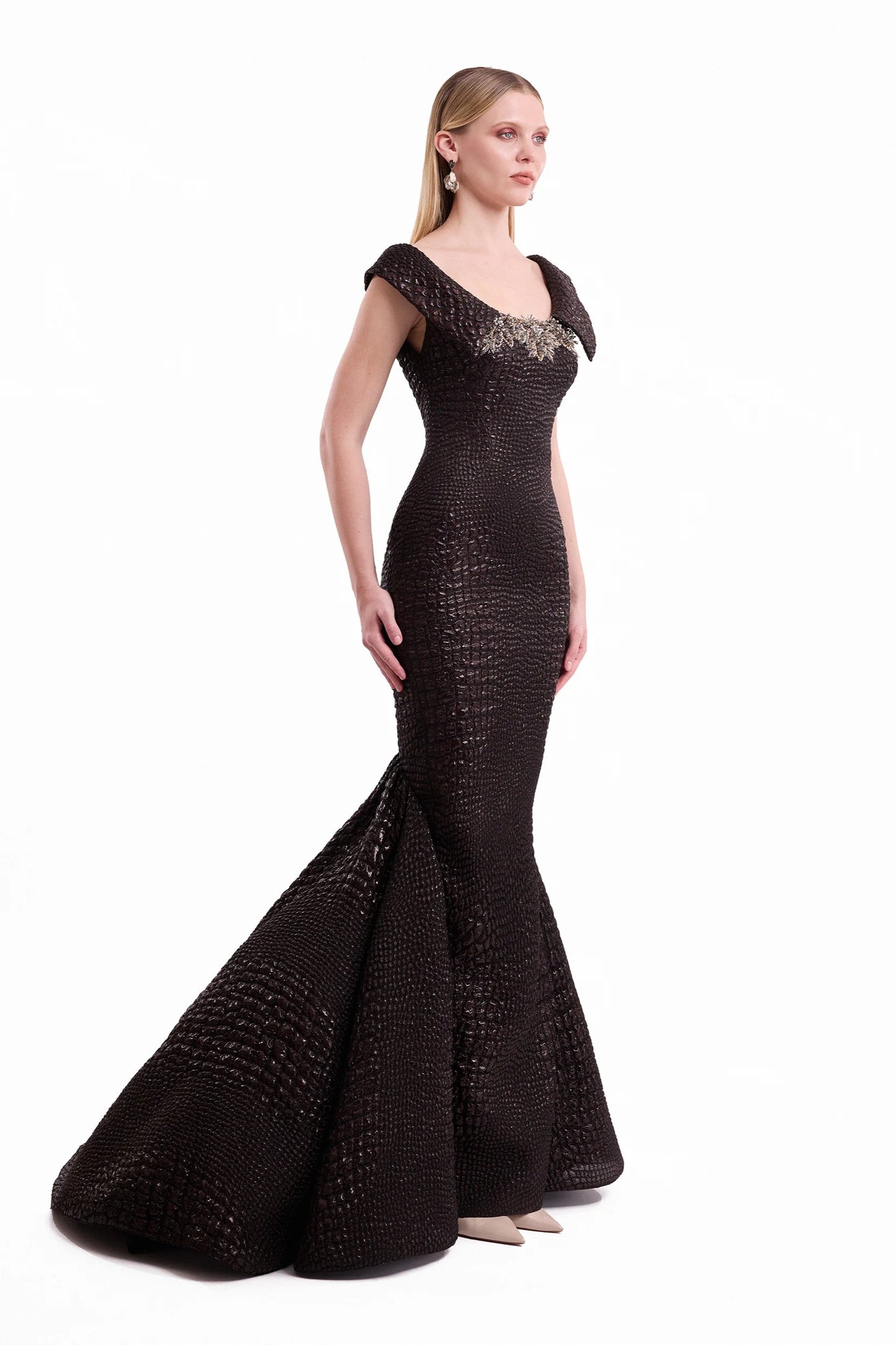 Mermaid Textured Embellished Dress