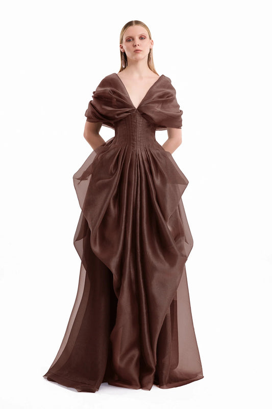 Draped V-Neck Corset Dress