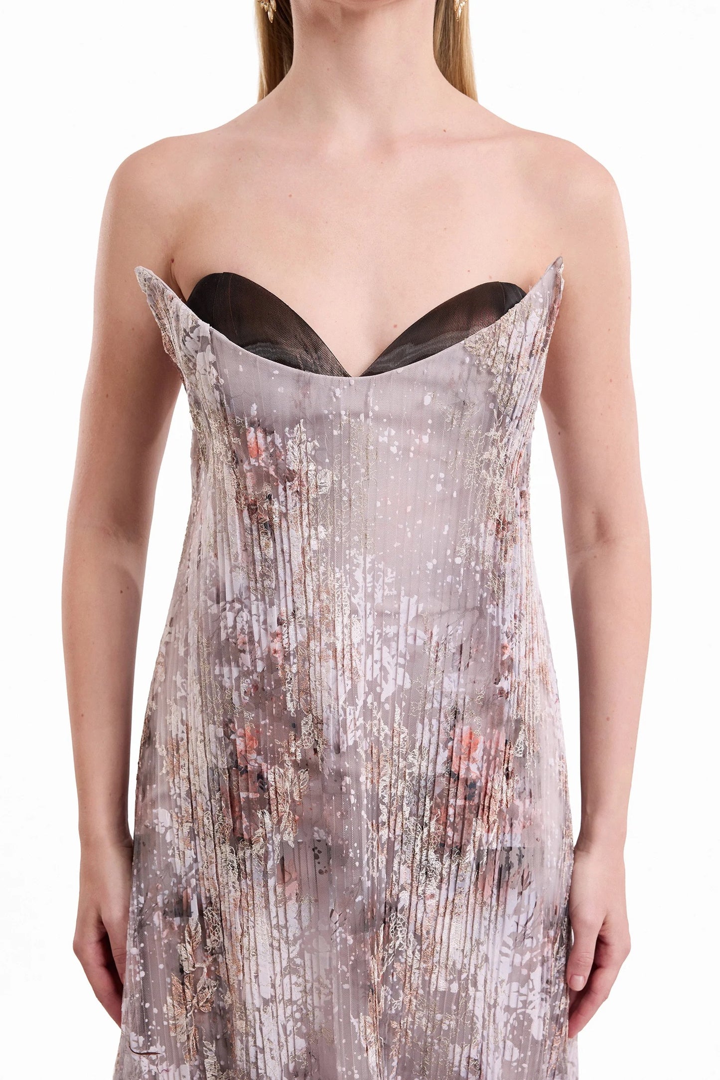 Strapless Sculpted Neck Printed Dress