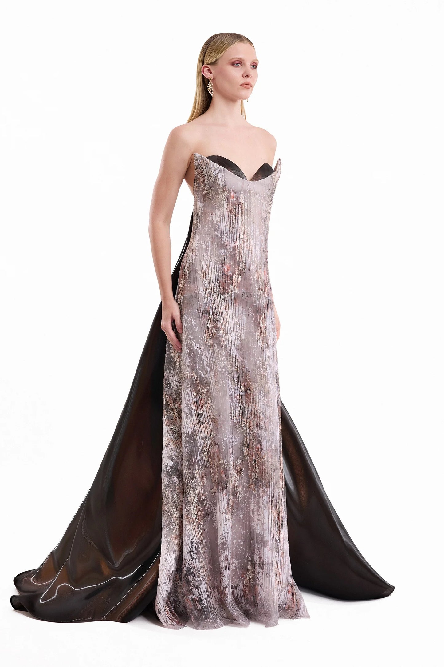 Strapless Sculpted Neck Printed Dress