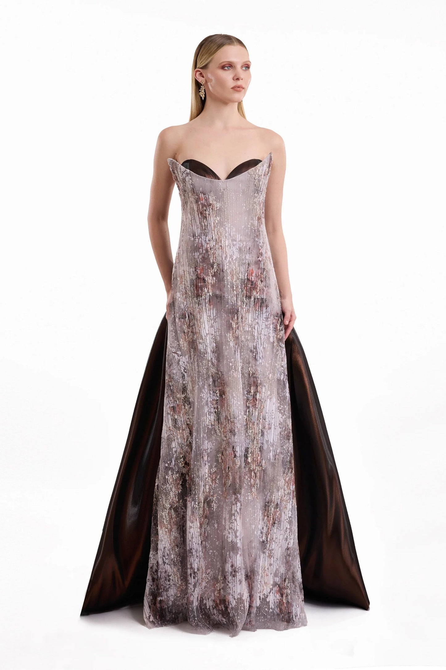 Strapless Sculpted Neck Printed Dress