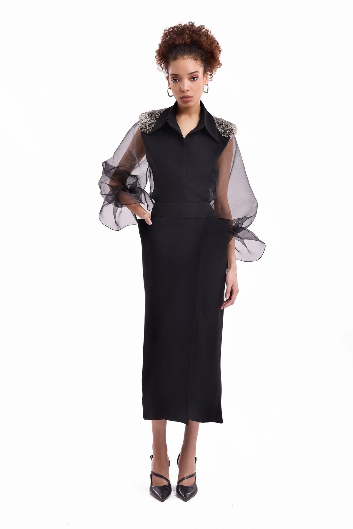 Beaded Puff Sleeve and Skirt Set