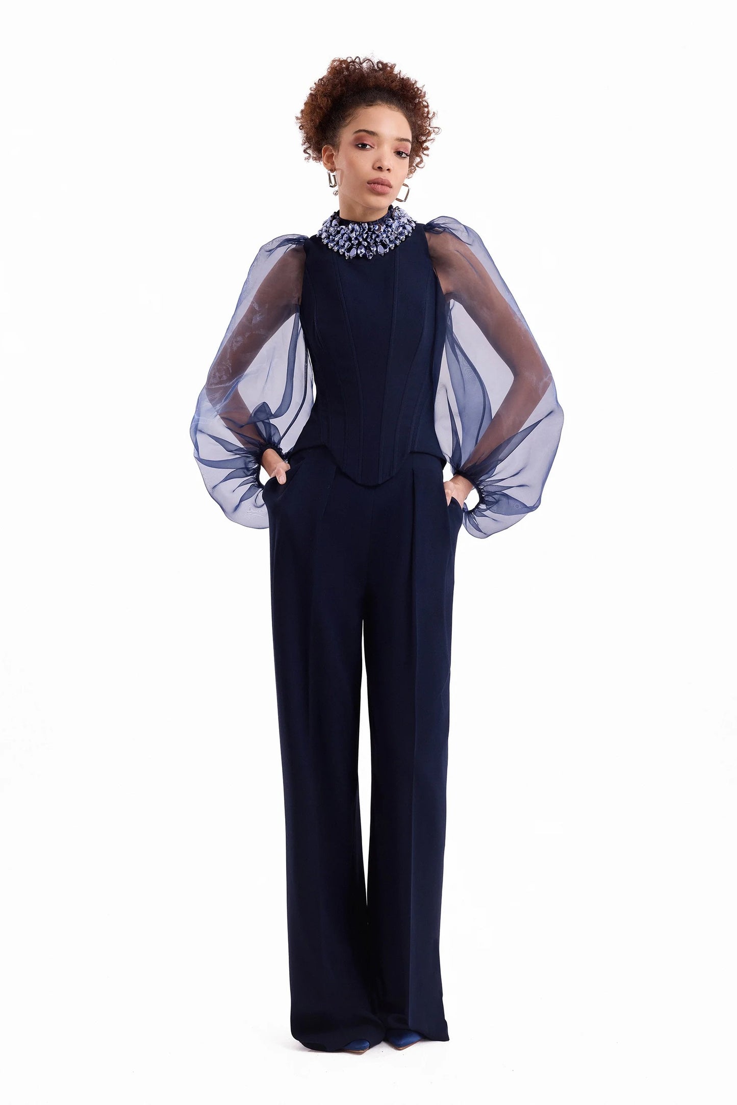 Embellished High-Neck Set with Wrap