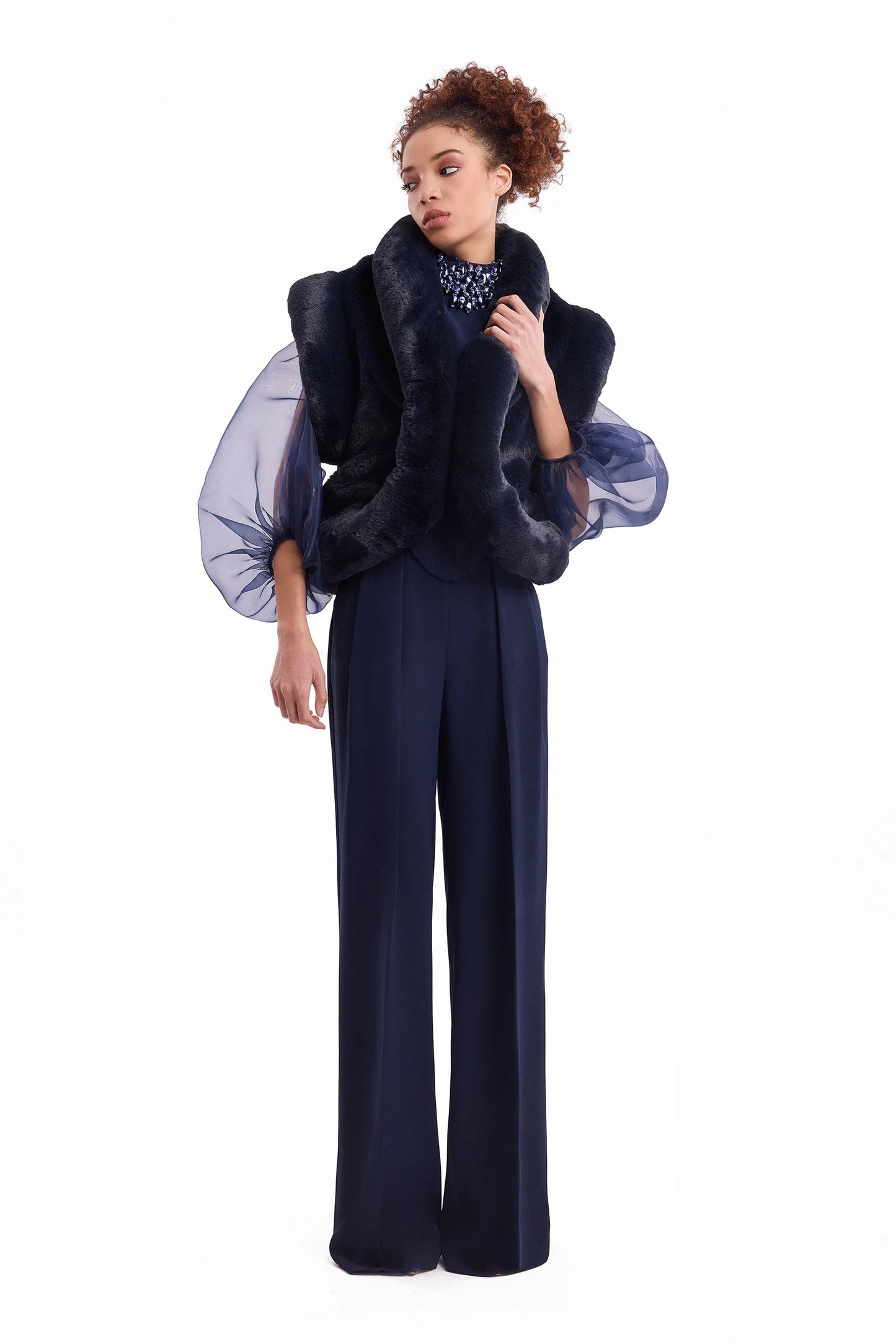 Embellished High-Neck Set with Wrap