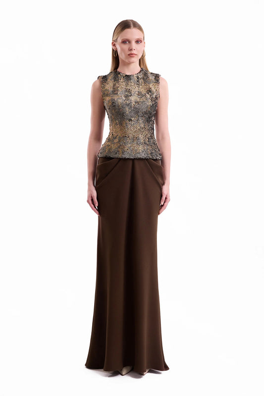 Textured Bodice Draped Dress