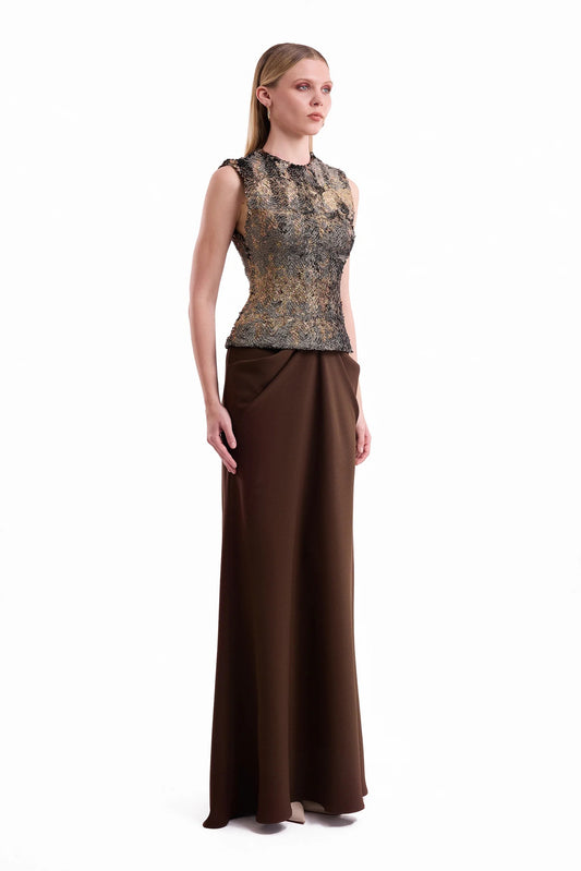 Textured Bodice Draped Dress