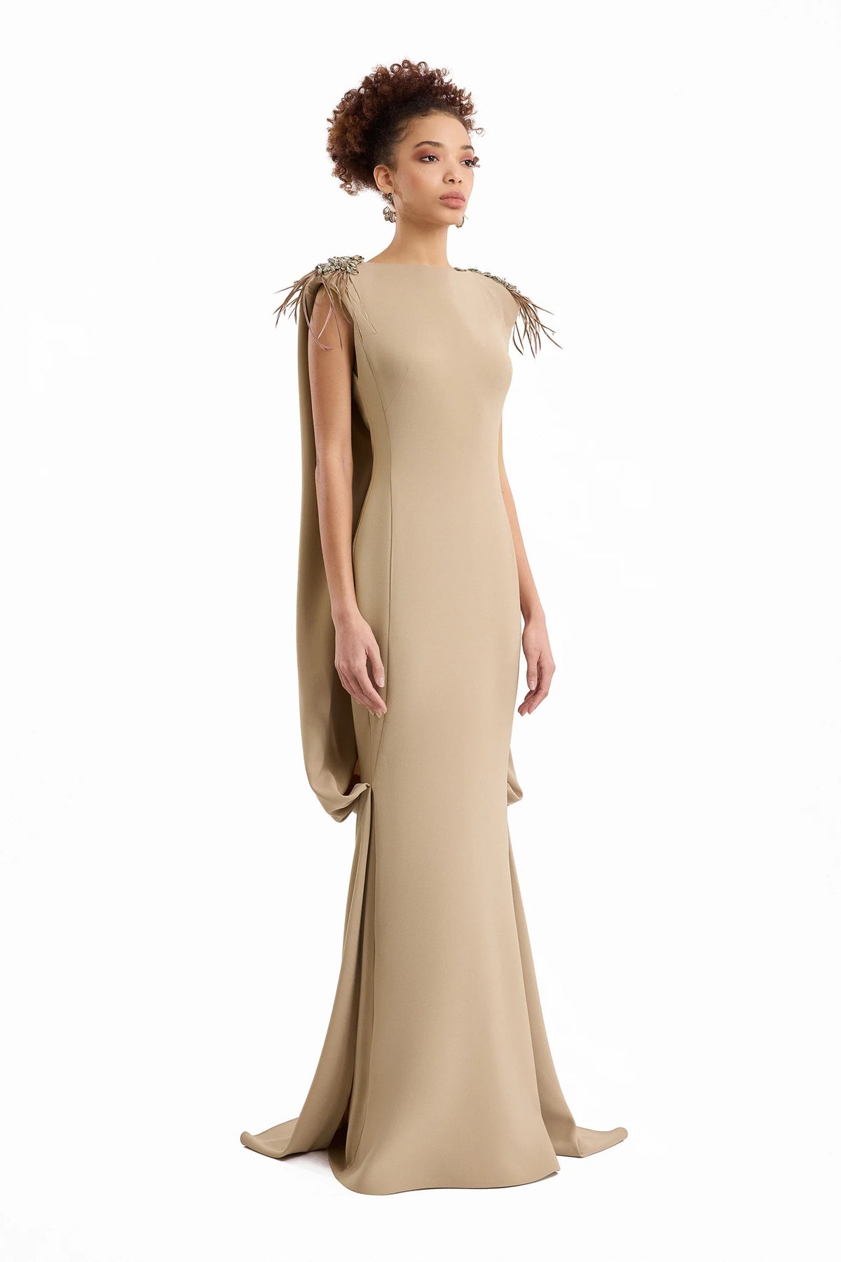 Feather Beaded Crepe Dress